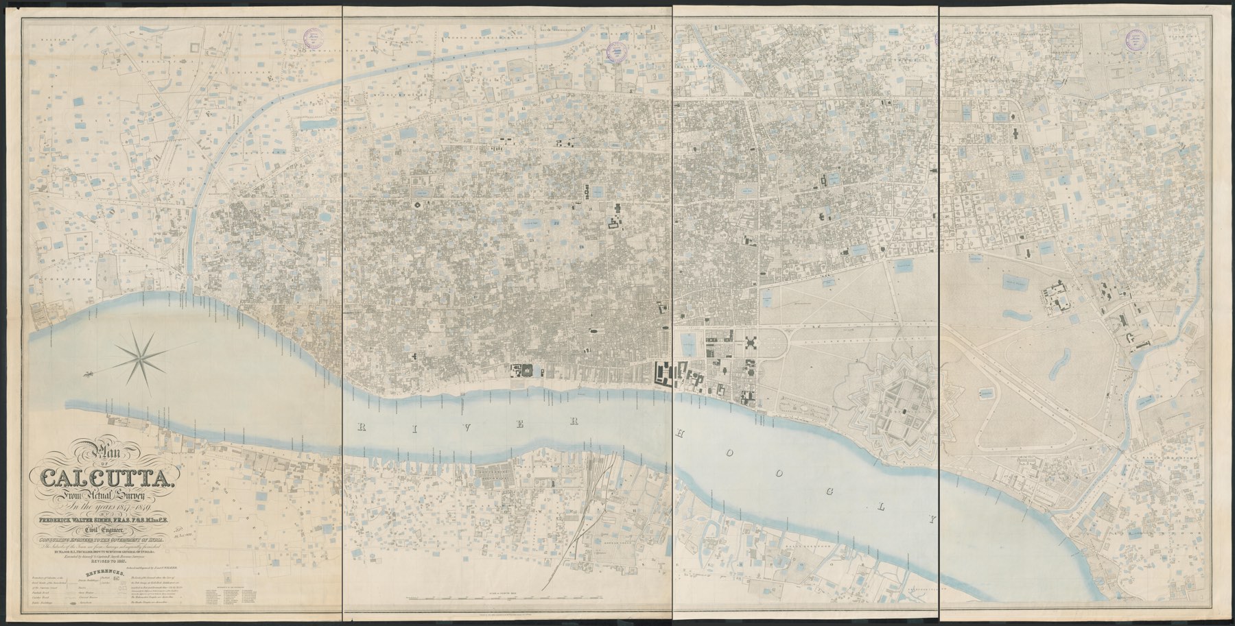 Simms's Plan of Calcutta from actual survey — the full engraved street map of the city, every lane, tank, and ghat