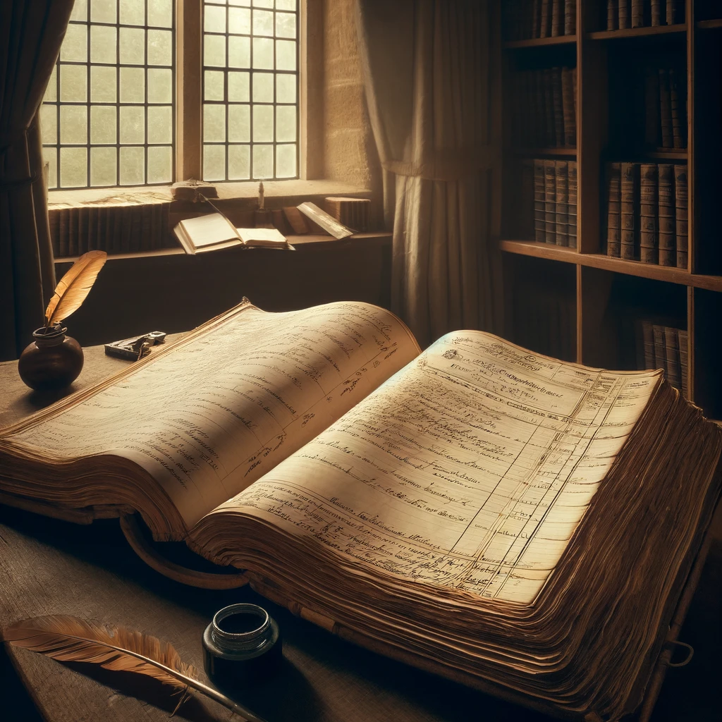 The parish records book in the vicarage